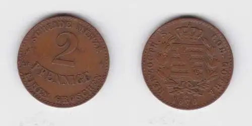 2 Pfennig Kupfer Münze Sachsen-Coburg-Gotha 1870 B ss+ (130067)