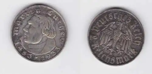 2 Mark Silber Münze Martin Luther 1933 D Jäger 352 ss (132707)