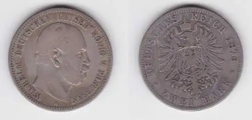 2 Mark Silbermünze Preussen Kaiser Wilhelm I. 1876 A Jäger 96 (131351)