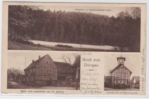 96035 Mehrbild Ak Gruß aus Dönges Gasthaus, Schule, Kriegerdenkmal 1936
