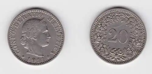20 Rappen Kupfer Nickel Münze Schweiz 1911 B ss+ (131121)