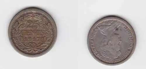 25 Cent Silber Münze Niederlande 1917 ss (121096)