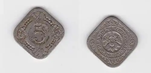 5 Cent Nickel Münze Niederlande 1914 ss (120159)