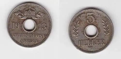 5 Heller Kupfer Nickel Münze Deutsch Ostafrika 1913 J ss+ Jäger 718 (132141)