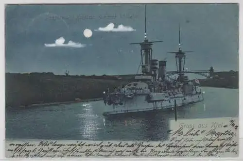 83813 Mondschein AK Gruss aus Kiel, Panzerschiff Kurfürst Friedrich Wilhelm 1902