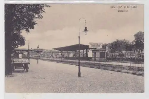 30480 Feldpost AK Kreuz Ostbahn (Krzyż Wielkopolski) - Bahnhof mit Gleisanlage