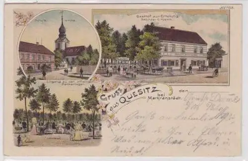 36598 Ak Lithographie Gruß aus Quesitz bei Markranstädt Gasthof usw. 1910