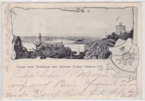 35102 Ak Gruß vom Bootshaus des Mainzer Rudervereins 1900