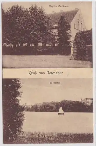 08118 Mehrbild Ak Gruß aus Ferchesar Repkes gasthaus, Seepartie 1928