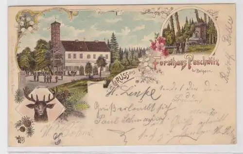 90294 Ak Lithographie Gruß aus Forsthaus Puschwitz bei Belgern 1901