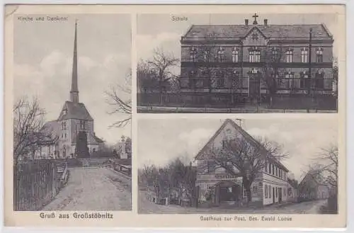 55177 Mehrbild Ak Gruß aus Großstöbnitz Gasthaus zur Post, Schuel, Kirche 1930