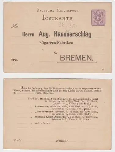 63519 DR Ganzsachen Postkarte P12 Zudruck Cigarrenfabrik Bremen Hammerschlag