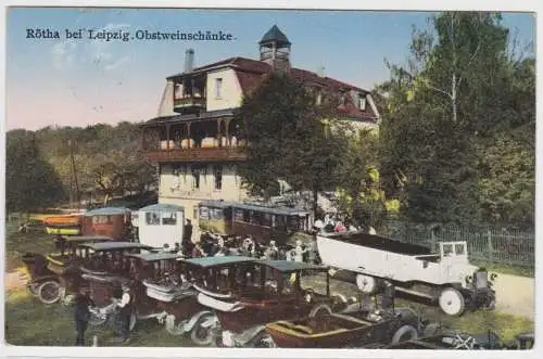 84554 Künstler AK Rötha bei Leipzig - Obstweinschänke mit Oldtimern 1932