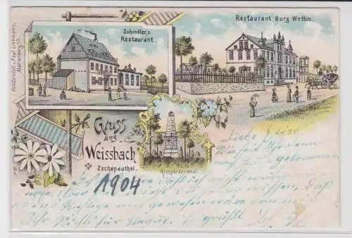 79223 Ak Lithographie Gruß aus Weissbach Zschopauthal Restaurant Burg Wettin
