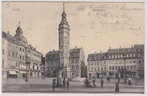 40914 AK Gera - Marktplatz mit Rathaus und Geschäften, Fensterglas Handlung 1914