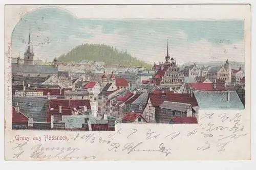 64345 Lithografie AK Gruss aus Pössneck, Totalansicht über den Dächern 1901
