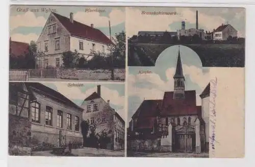 48168 Mehrbild Ak Gruß aus Wyhra Braunkohlenwerk, Schule, Pfarrhaus, Kirche 1919