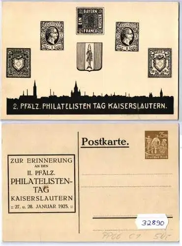 32890 DR Ganzsachen Postkarte PP66/C1 II.Philatelistentag Kaiserslaitern 1923