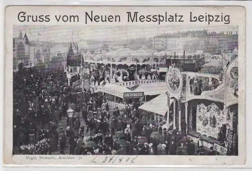 97651 AK Gruss vom neuen Messplatz Leipzig Menschenmenge Karussell 1907