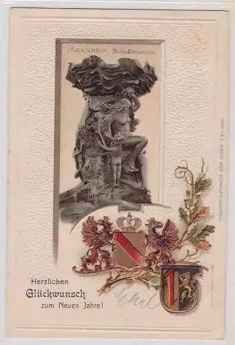 02268 AK Mannheim Schloßbrunnen - Herzlichen Glückwunsch zum neuen Jahre 1903