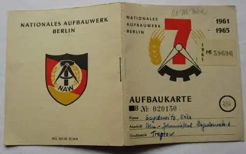 DDR Aufbaukarte Nationales Aufbauwerk Berlin 1961 1965 Bez. Treptow (129874)