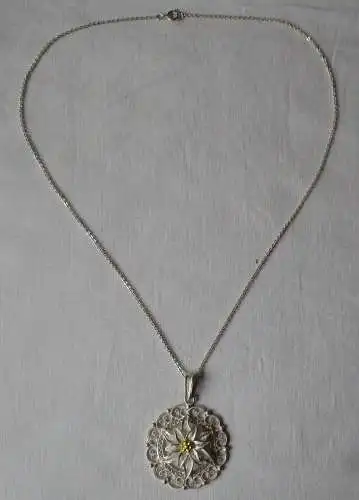 elegante silberfarbene Halskette mit Edelweiß Anhänger (120458)
