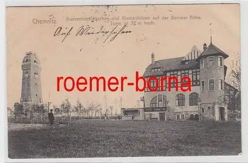 76544 Ak Chemnitz Bismarckschlösschen u. Bismarckturm auf der Bornaer Höhe 1908