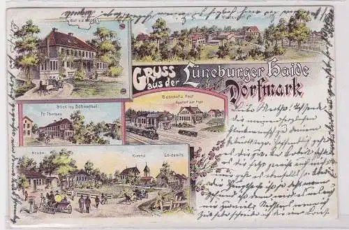 89492 Lithografie AK Gruss aus der Lüneburger Haide Dorfmark 1899