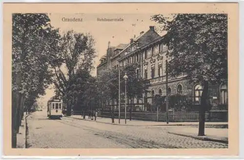 96849 Feldpost Ak Graudenz Rehdenerstrasse mit Strassenbahn 1915