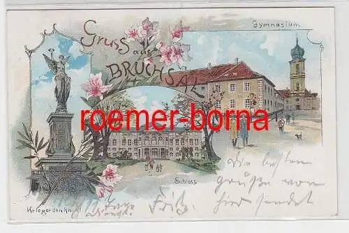 72021 Ak Lithografie Gruss aus Bruchsal Kriegerdenkmal, Schloss, Gymnasium 1903