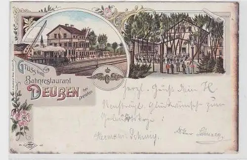 81318 Ak Lithographie Gruß vom Bahnrestaurant Deuben bei Dresden 1898