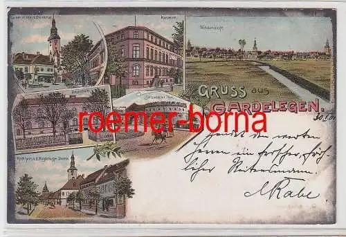 75789 Ak Lithografie Gruss aus Gardelegen Kaserne, Magdeburger Str. usw. 1900