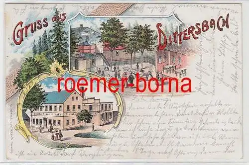 76044 Ak Lithografie Gruss aus Dittersbach Gasthof zur Linde 1904