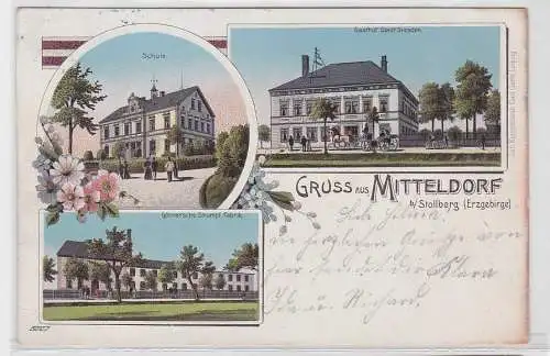 84860 Ak Lithographie Gruß aus Mitteldorf bei Stollberg im Erzgebirge 1905