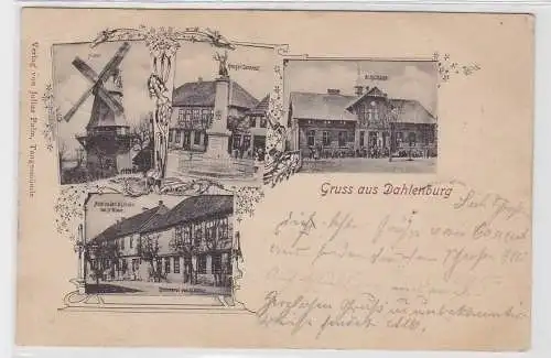 70493 Mehrbild Ak Gruß aus Dahlenburg Mühle, Kriegerdenkmal, Schulhaus 1902
