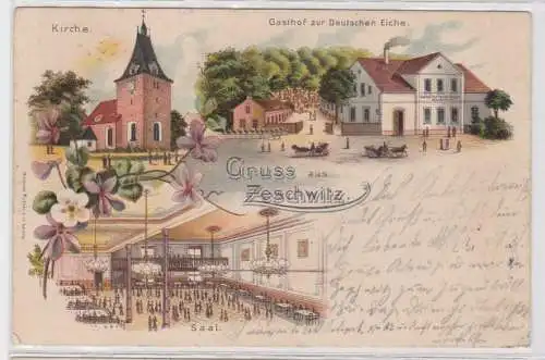 95223 Ak Lithographie Gruß aus Zeschwitz Gasthof zur deutschen Eiche 1899