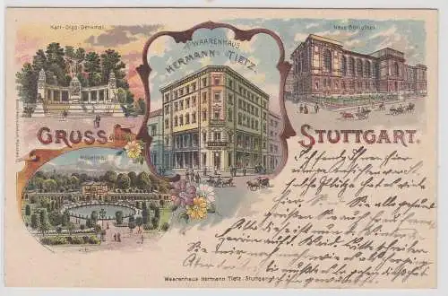 45935 Lithographie Ak Gruss aus Stuttgart - Waarenhaus Hermann Tietz um 1900