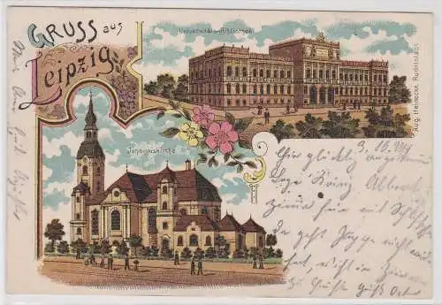 72360 Ak Lithographie Gruß aus Leipzig Universität Bibliothek, Johanniskirche