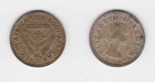 3 Pence Silber Münze Südafrika Elisabeth II. 1959 ss (152675)