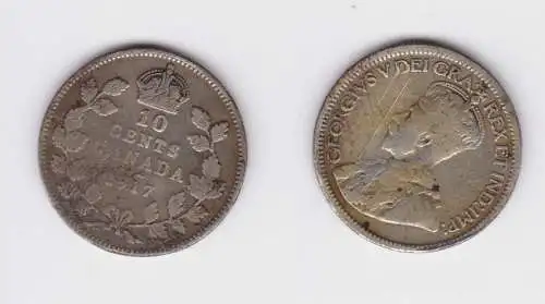 10 Cents Silber Münze Kanada Canada 1917 s/f.ss (15111)