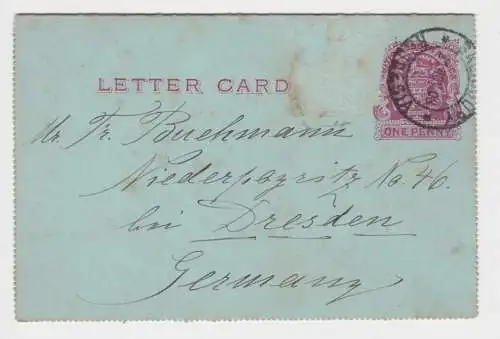 97101 seltener Ganzsachen Kartenbrief Britisch Südafrika nach Dresden 1903