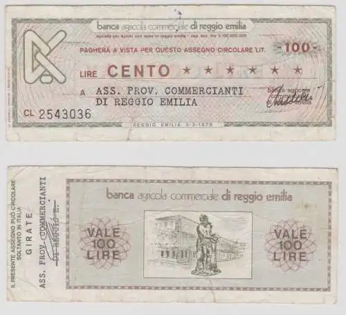 100 Lire Banknote Italien Banco Agricola Commerciale di Reggio Emilia (156067)