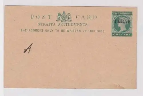 907123 Ganzsachen Postkarte Straits Settlements Overprint PERAK 1 Cent Post Card