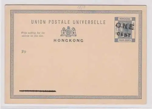907486 Ganzsachen Postkarte One Cent auf Four Cents Hongkong