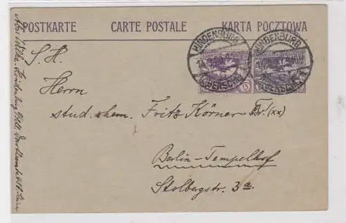 907476 Ganzsachen Postkarte P4 Oberschlesien Hindenburg nach Berlin 1920