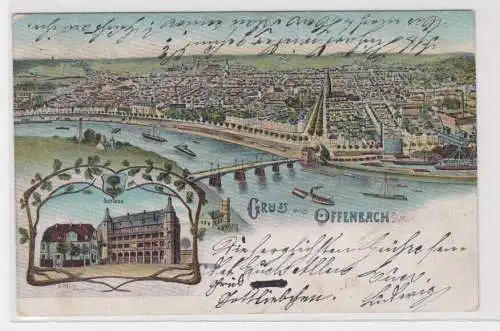 908066 Lithographie Ak Gruss aus Offenbach - Schloss und Totalansicht um 1900
