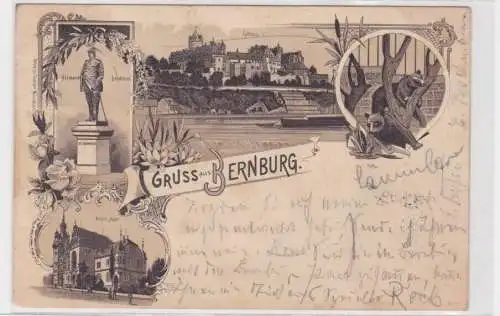 907832 Lithographie Ak Gruss aus Bernburg - Kreis-Haus, Bärenzwinger, Denkmal