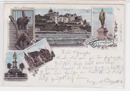 907833 Lithographie Ak Gruss aus Bernburg - Schloss, Bärenzwinger, Denkmal 1898