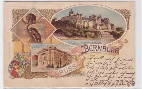 907831 Lithographie Ak Gruss aus Bernburg - Schloss, Theater, Bärenzwinger 1899