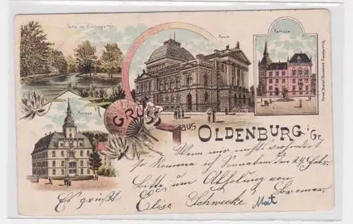 907724 Lithographie Ak Gruss aus Oldenburg - Theater, Rathaus, Schloss 1900